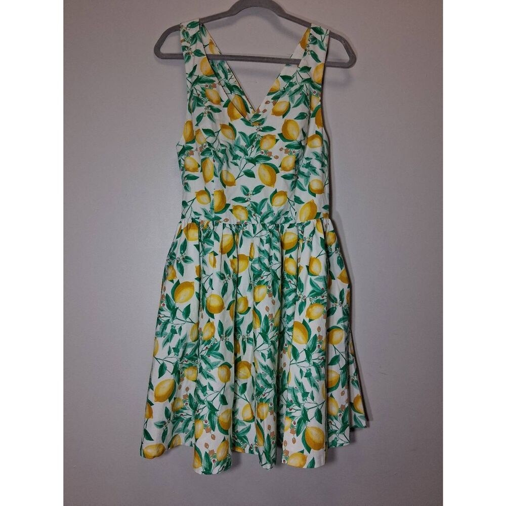 Elle womens size 12  skater dress lemons yellow sundress green - Picture 4 of 9